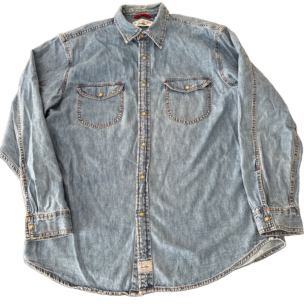 Levi Strauss Signature Denim Snap front Mens L Blue Long Sleeve Workwear Shirt